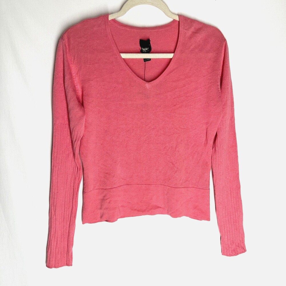 NWT Mossimo Pullover Sweater Size Large Pink Long Sleeve Ramie Cotton V-Neck